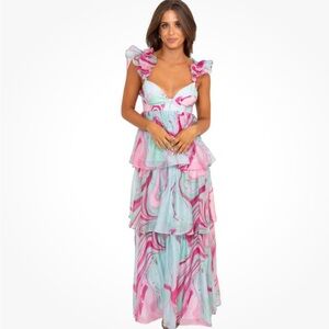 My Kim Collection Cotton Candy Swirls Maxi Prom Dress